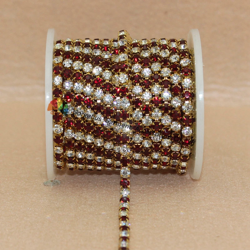 

10yards 4mm Shiny close set Czech crystal rhinestone cup chain pearl crystal alternated Gold Silver Tone For DIY Accessories