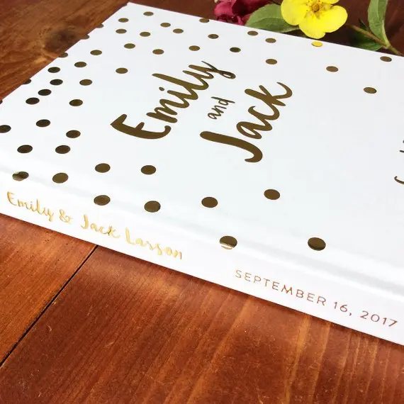 Пользовательские уникальные свадебные гостевые книги в горошек с золотой