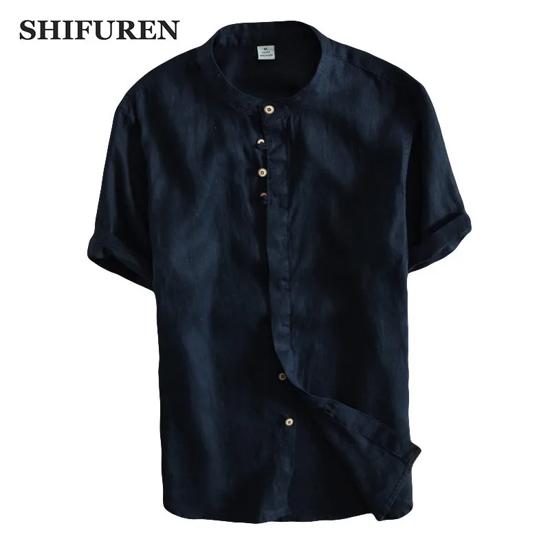 Рубашка SHIFUREN мужская с коротким рукавом дышащая блуза из 100% чистого льна
