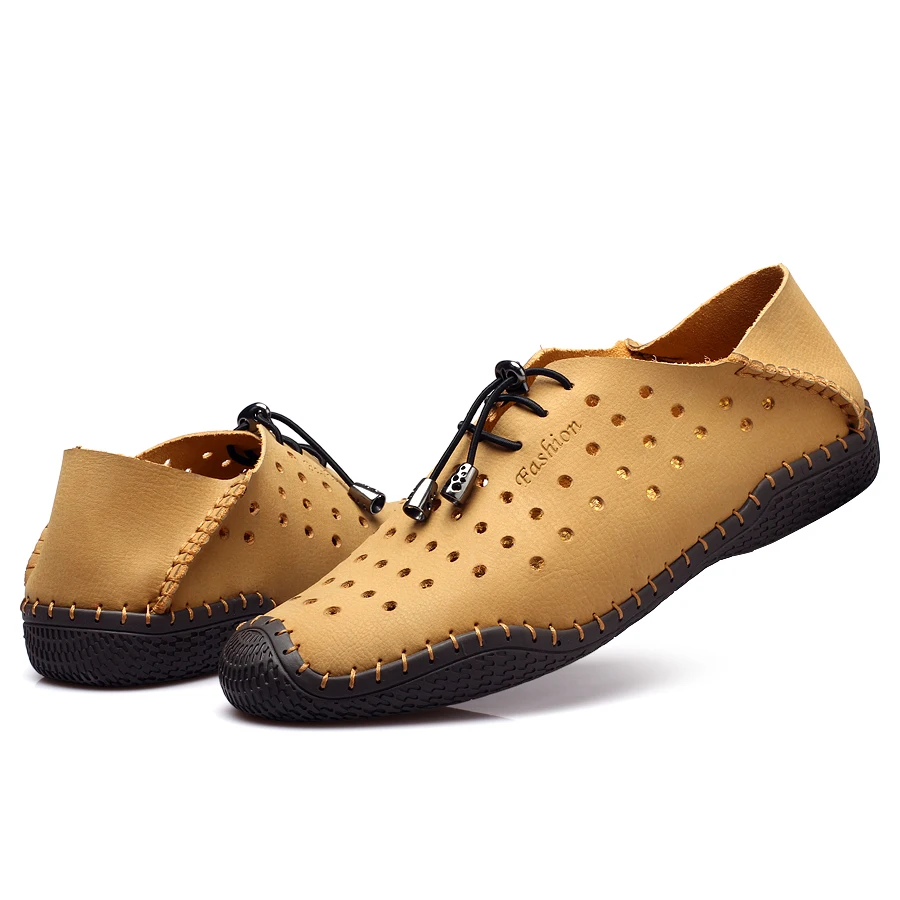 Summer Breathable Hole Shoes Mens Casual Genuine Leather Slip On Brand Fashion Man Soft Comfortable Zapatos | Обувь
