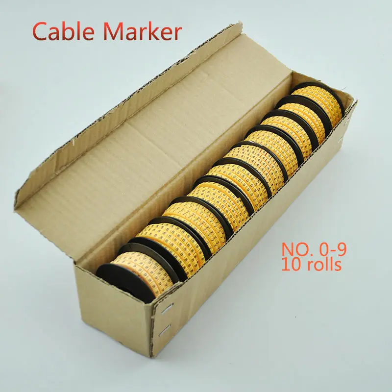 

10rolls/lot Cable Wire Marker 0 to 9 Yellow For Cable Size 4 sqmm