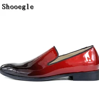 shooegle new black red gradient color leather dress shoes high quality men flats handsome shoes large size 46 men loafers