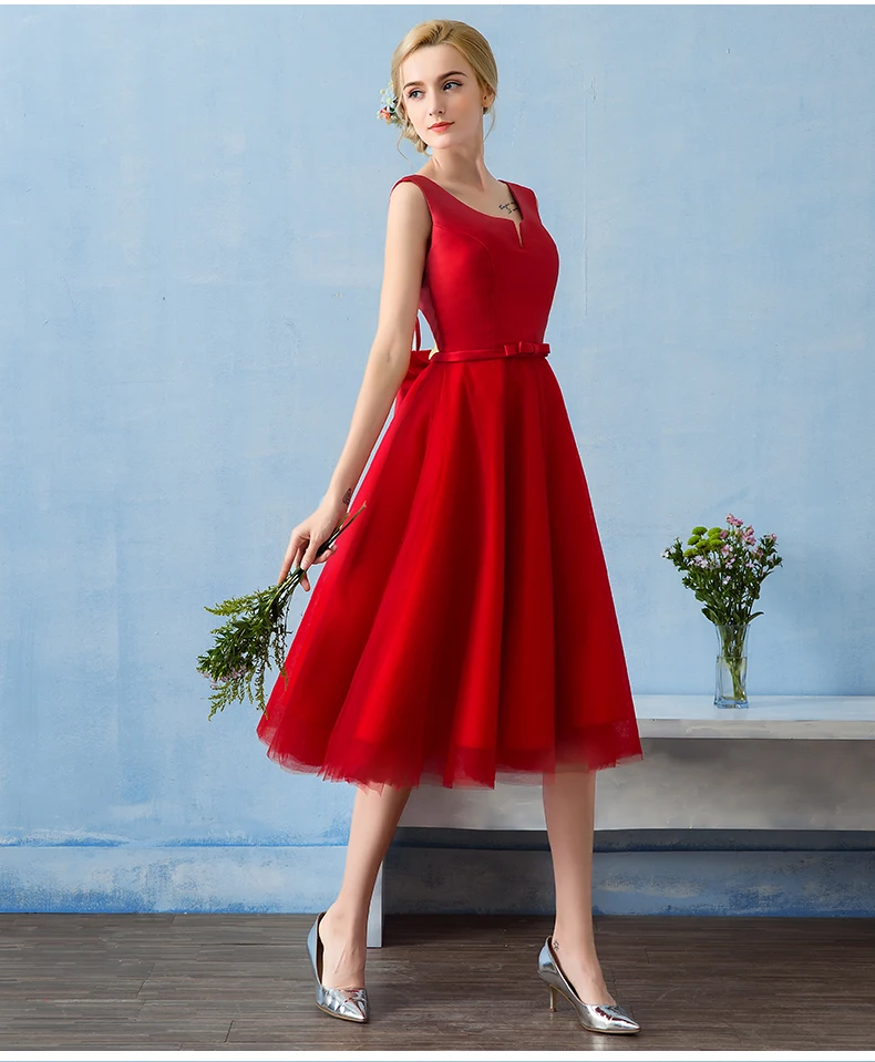 Новое Элегантное Атласное Платье трапеция с бантом красное короткое вечернее