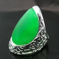 hot sell noble free shipping 27x33mm genuine solid 925 sterling silver green natural stone ring size 78910