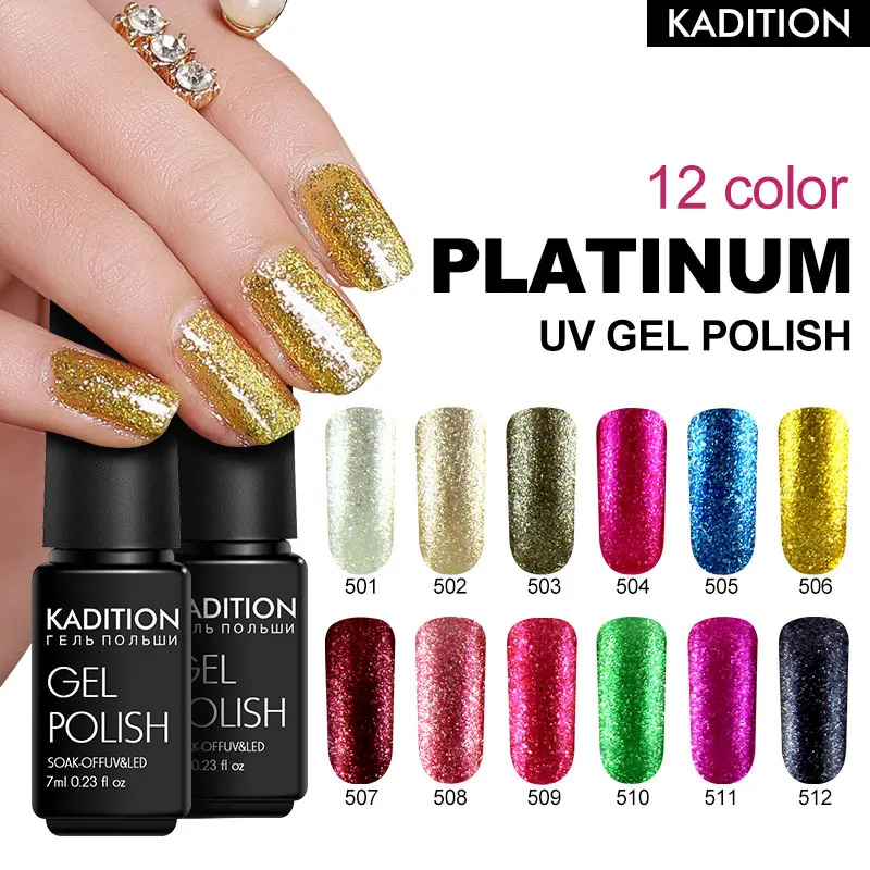 KADITION палец 7 мл Bling Платиновый УФ гель для поделок Французский маникюр Блеск