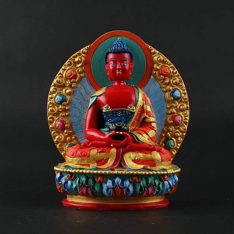 

11.5cm Amitabha Resin Buddha Figurine, Bodhisattva Delicate Hand Plated Buddhist Tranic Tibetan Treasure Figure Buddha Statue