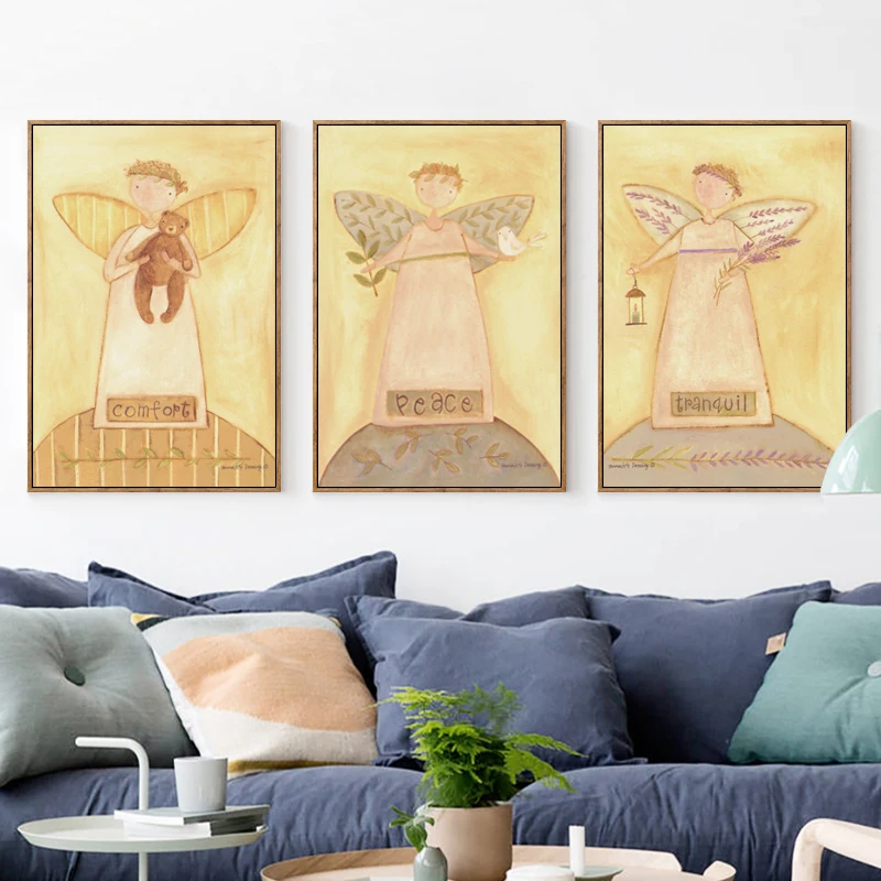 

Картина на холсте 07 г с милым комфортным спокойным ангелом A4 A3 A2, художественный постер для стены, гостиной, спальни, украшение для дома