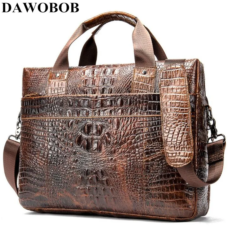 Сумка DAWOBOB Мужская для ноутбука из натуральной кожи с крокодиловым узором 2019 |