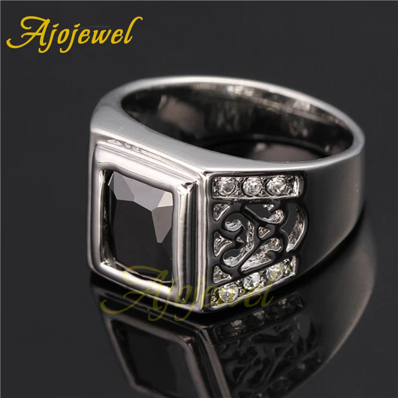 Ajojewel серебряный цвет Мужские кольца черный квадратный камень циркон с