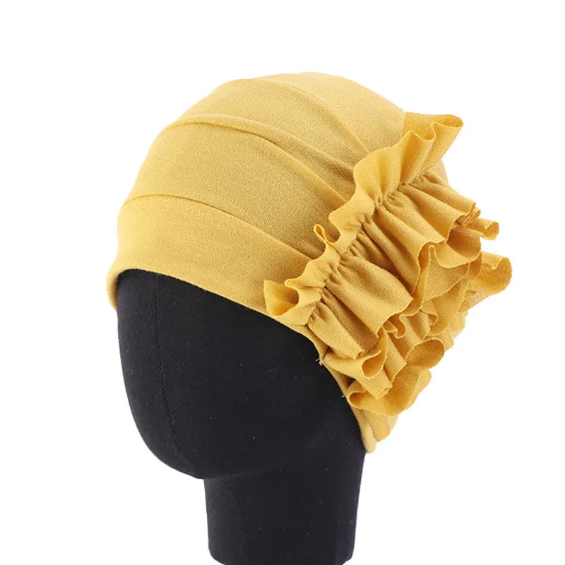 2019 мусульманские хлопковые Цветочные Эластичный Тюрбан с оборками шапки бини