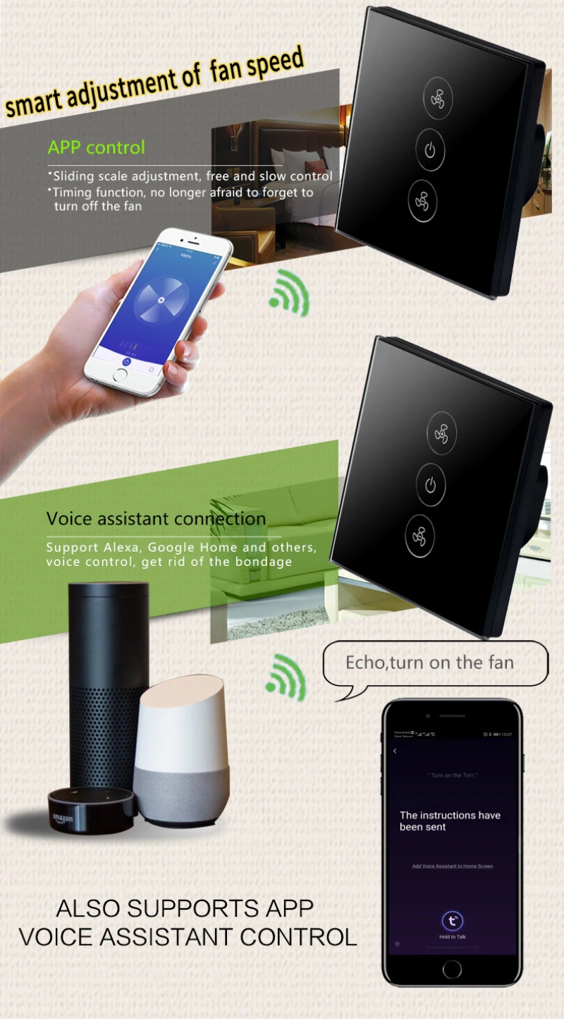 Стандарт ЕС wifi умный переключатель скорости вентилятора переключатель панель alexa google home голосовой пульт дистанционного управления Tuya smart life приложение нет необходимости в концентраторе