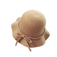 autumn and winter wavy bow bow hat retro woolen hat casual wild temperament shade solid color hat female girl 2mz35