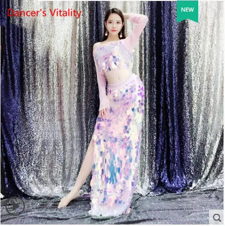 Top Skirt Type 1 Одежда для занятий танцами живота, вышитая длинная юбка с пайетками, одежда для выступлений, индийский костюм для восточных танцев - Цвет: Top Skirt Type 1