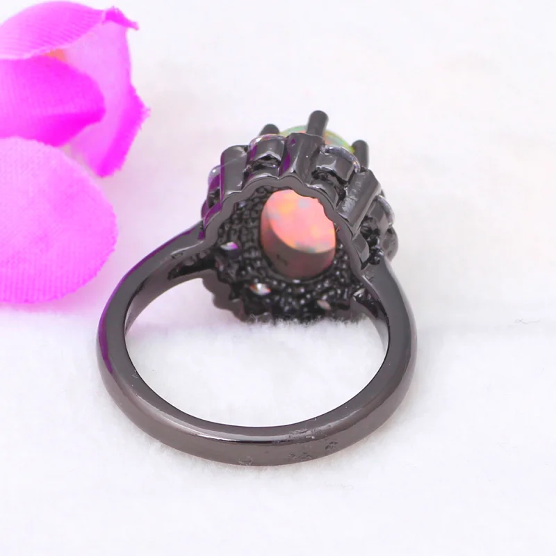 Уникальный дизайн сверкающий циркон Белый огненный опал Черное золото