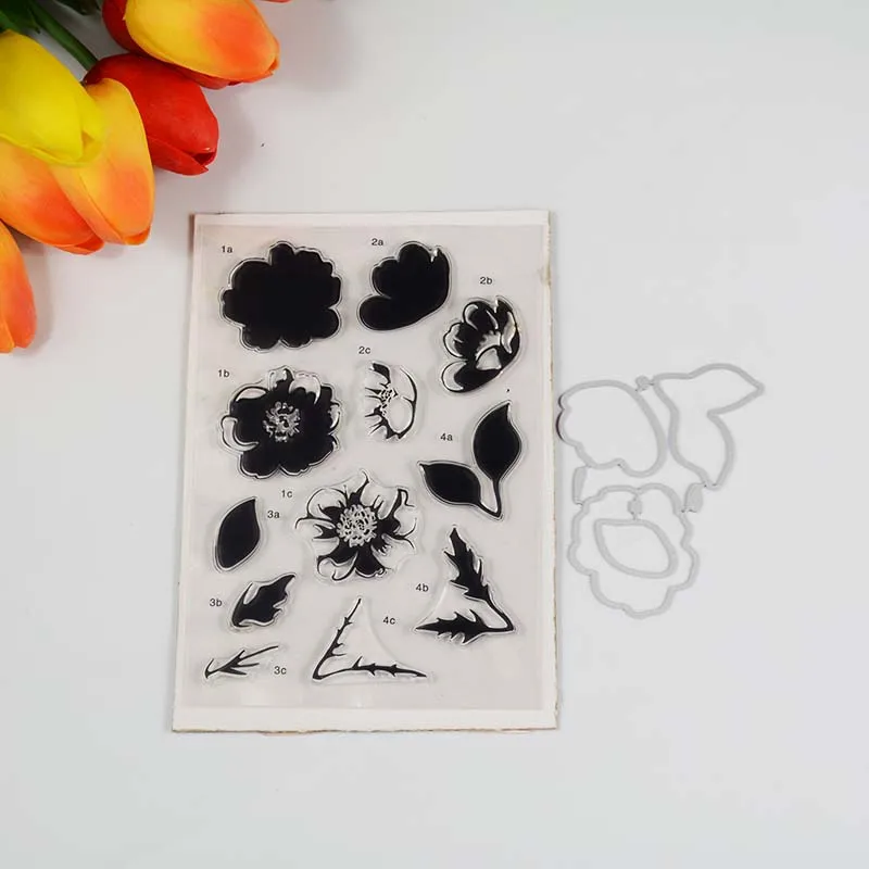 3layers rose flower Transparent clear stamp/coordinating die for DIY Scrapbooking/Card Making/Kids Fun Decoration Supplies | Дом и сад