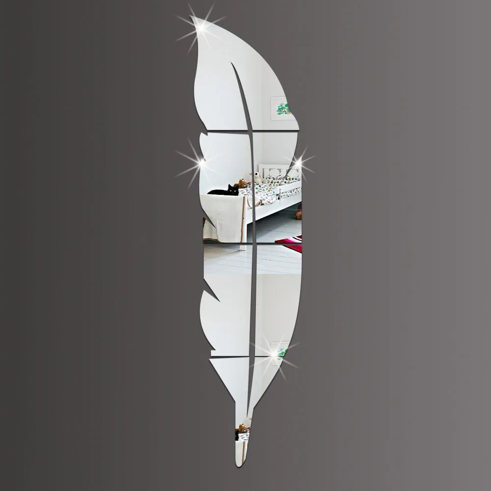 3D акриловый зеркальный стикер DIY перьевая Настенная Наклейка s для ванной туалета