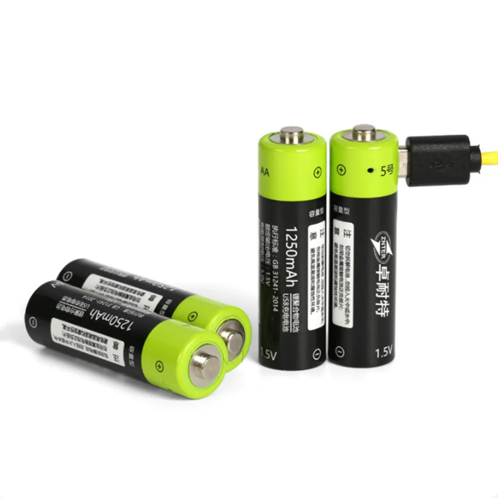 ZNTER AA перезаряжаемая батарея 1,5 V AA 1250mAh usb зарядная литиевая батарея с микро USB кабелем