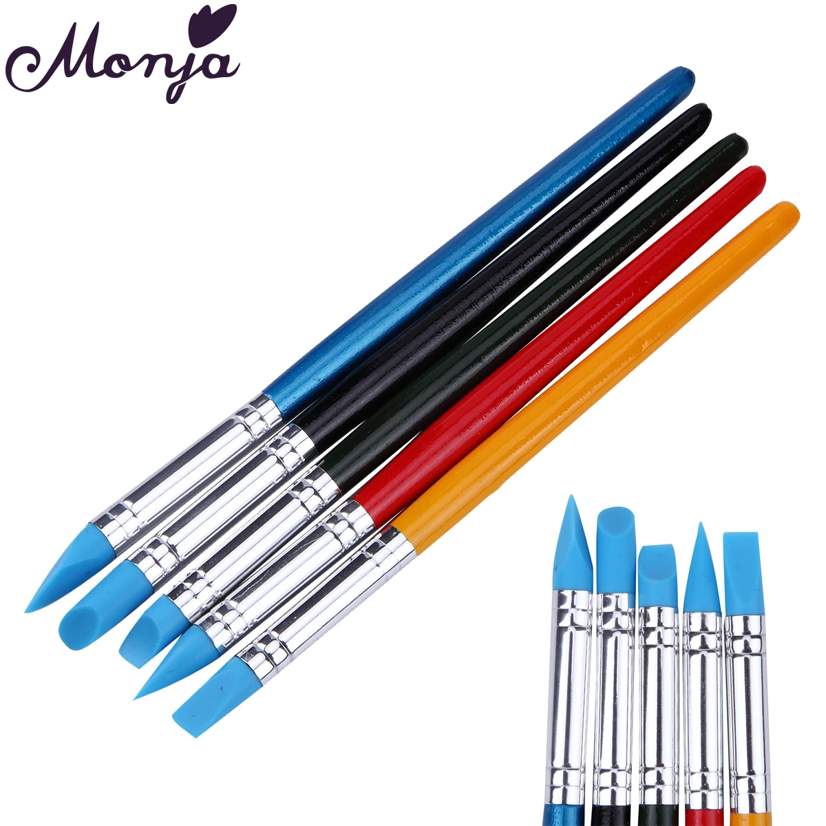 Monja 5 шт./компл. Nail Art силиконовая головка резьба кисть для рисования ремесло