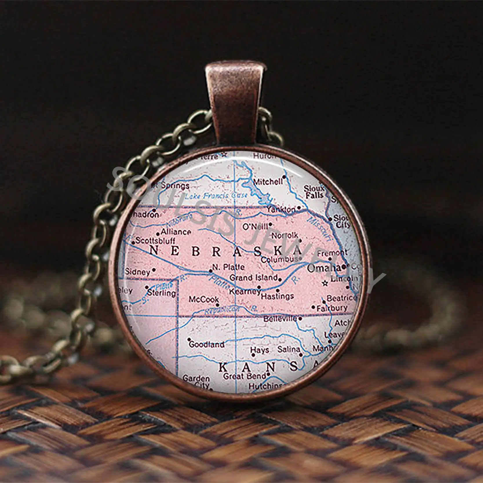 New Glass Dome Necklace Map Pendant Jewelry US State of Nebraska Vintage Handmade Cabochon Christmas Gift | Украшения и