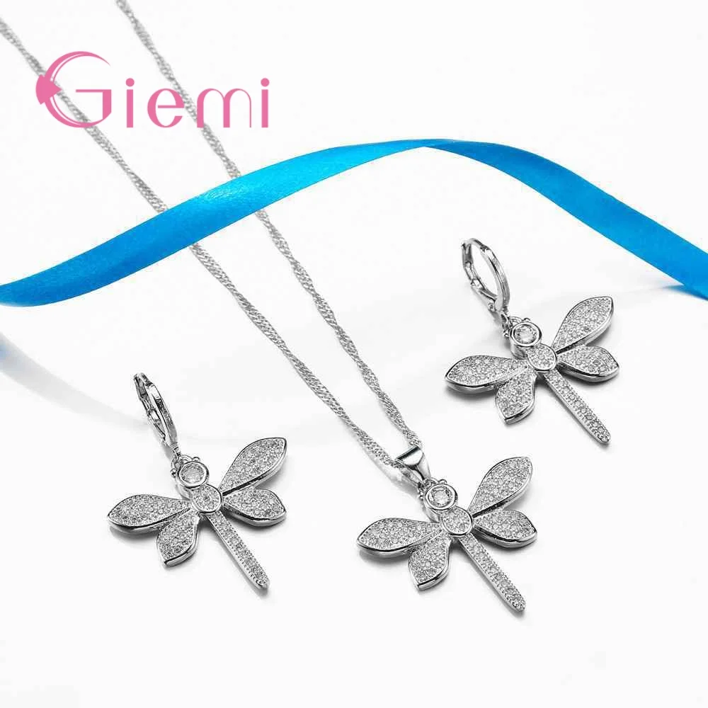 Женское ожерелье из серебра 925 пробы с подвеской в виде стрекозы|set dragonfly|earrings sethoop