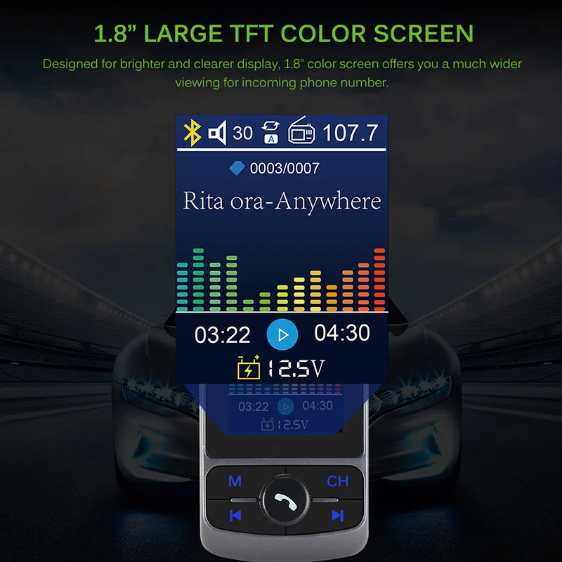 NEW FM Transmitter 1.8" Color Screen AUX Modulator Bluetooth Wireless MP3 Radio Adapter Car Kit 5V 3.1A USB Charger TF Card |