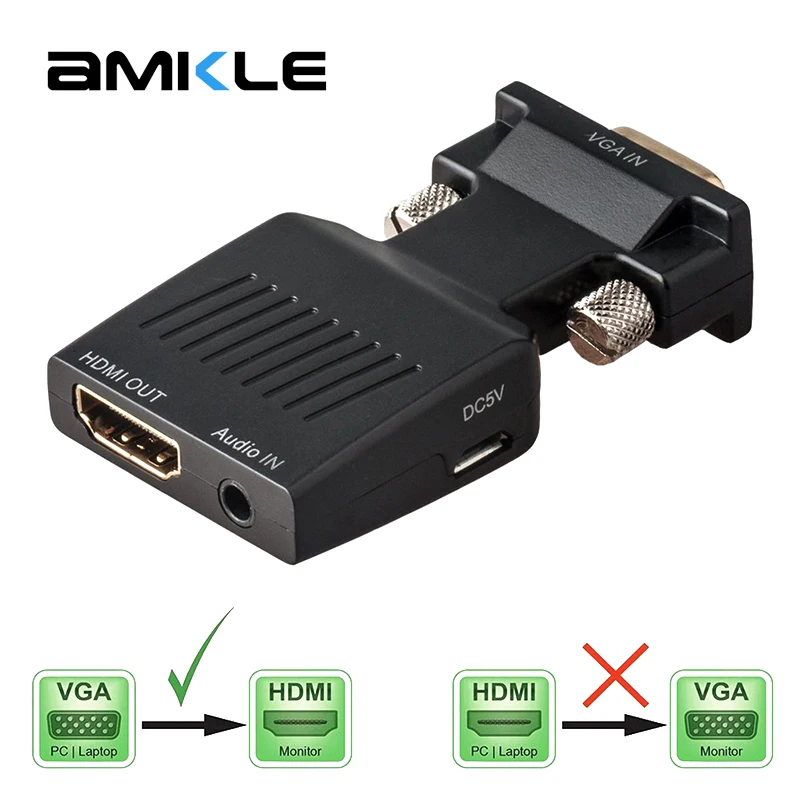 Amkle VGA в HDMI адаптер конвертер папа Женский 1080P видео с аудио кабель питания для ПК