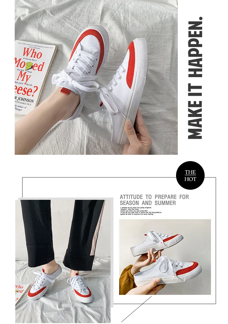 INS hot women Canvas shoes 22.5-25 cm length bottom shoes flat bottom half tow canvas shoes no heel lazy shoes Half slipper