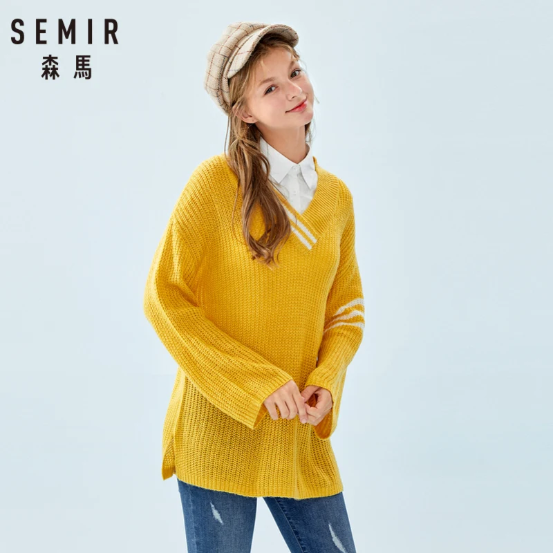 Женский текстурированный трикотажный свитер SEMIR с V-образным вырезом из