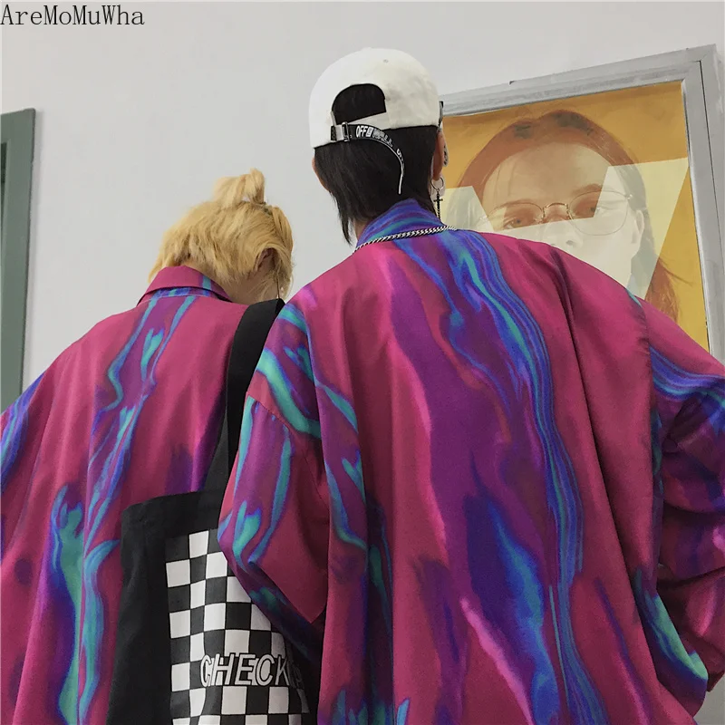 AreMoMuWha супер пламя рубашка женский Harajuku Bf ветер Хип Хоп Ретро американский