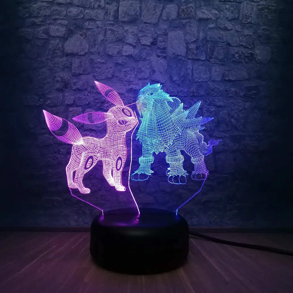 Мультяшный Покемон Umbreon $ Entei фигурки 3D смешанный светодиодный светильник RGB Blub 7