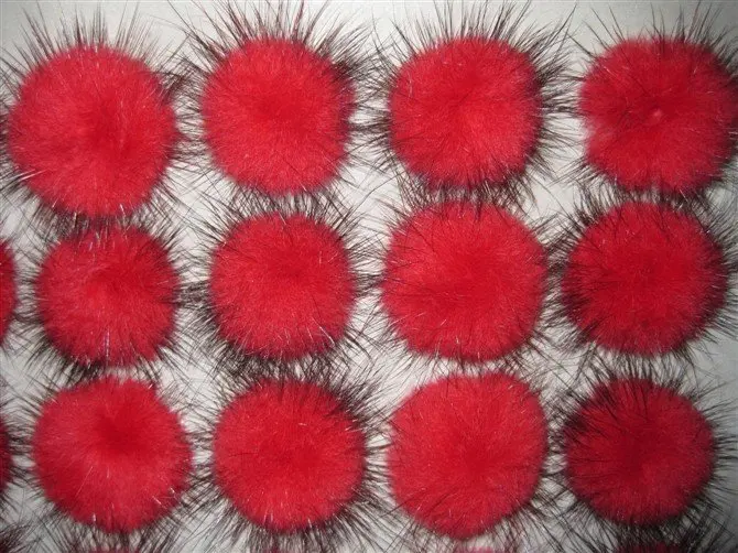 Free shipping!!!! DIY jewelry findings-30mm red color with black hair mink fur ball