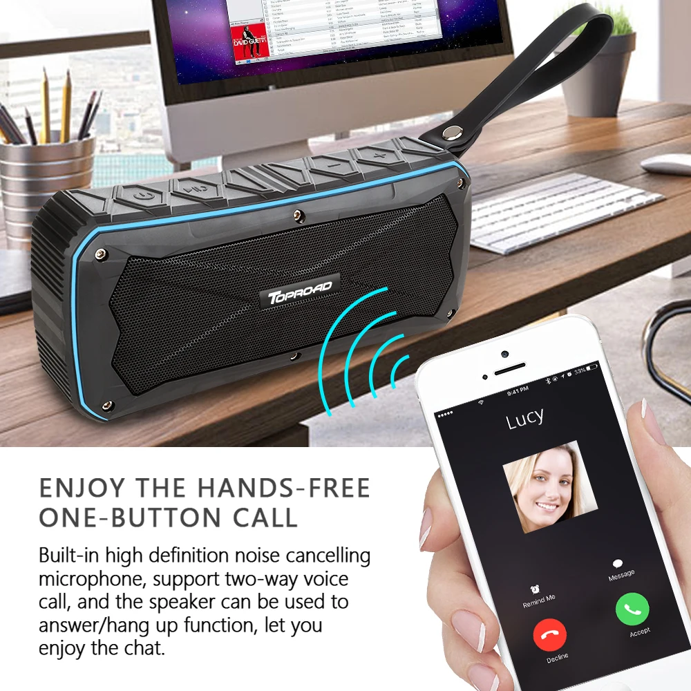 TOPROAD Водонепроницаемый Bluetooth Динамик уличный портативный беспроводной внешний аккумулятор и колонка встроенный 4500 мА/ч, Батарея Поддержка устройство Hands Free