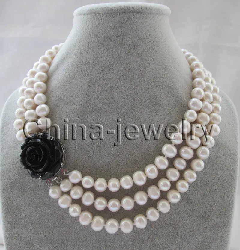

Женское Ожерелье из натурального белого пресноводного жемчуга, колье с натуральным пресноводным жемчугом, новый стиль >>> 17-19 дюймов, 3 ряда, ...