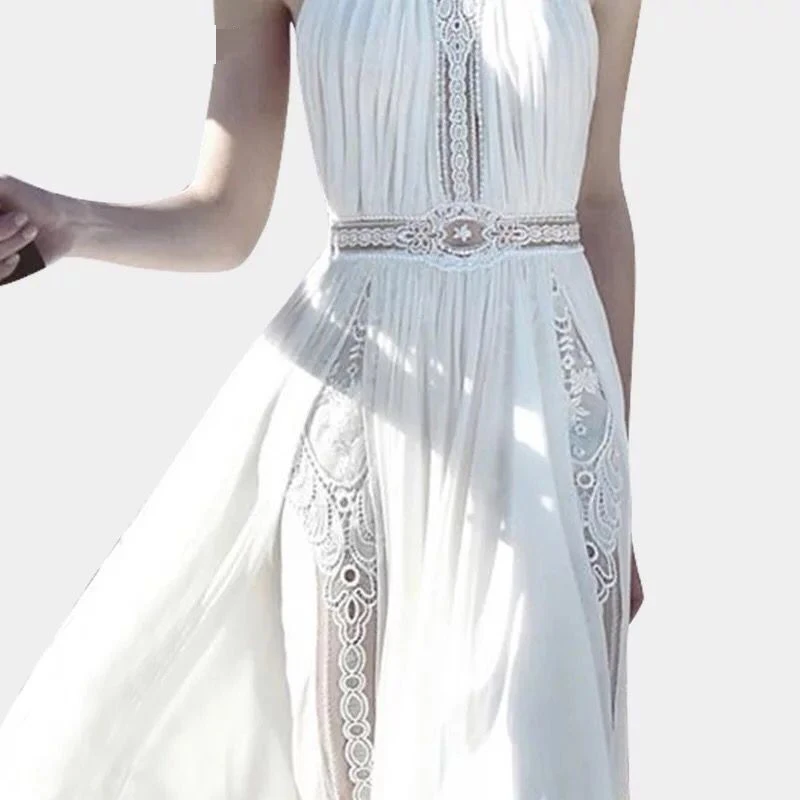 2018 летние роскошные длинные белые шифоновые Пляжные наряды праздник Для женщин