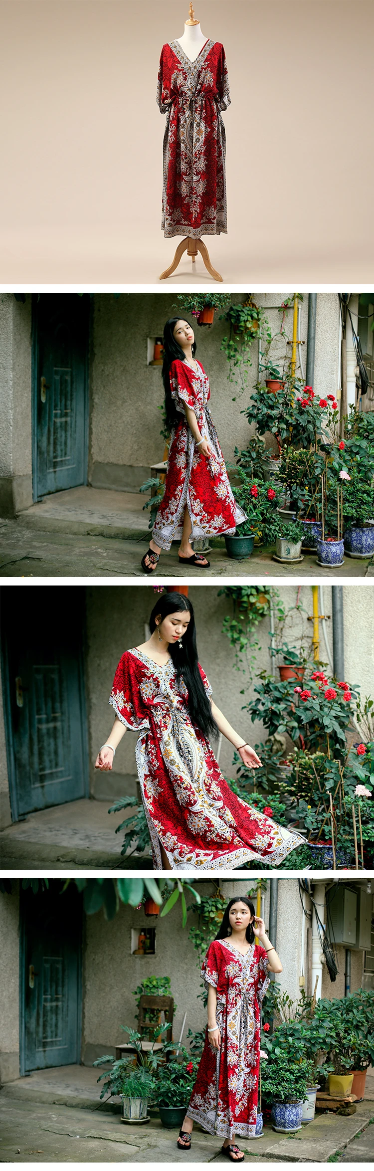 Vestidos, темно-синее/зеленое/фиолетовое/красное женское летнее длинное платье в стиле бохо, повседневное свободное кафтан с принтом, этнические платья макси из искусственного шелка K03