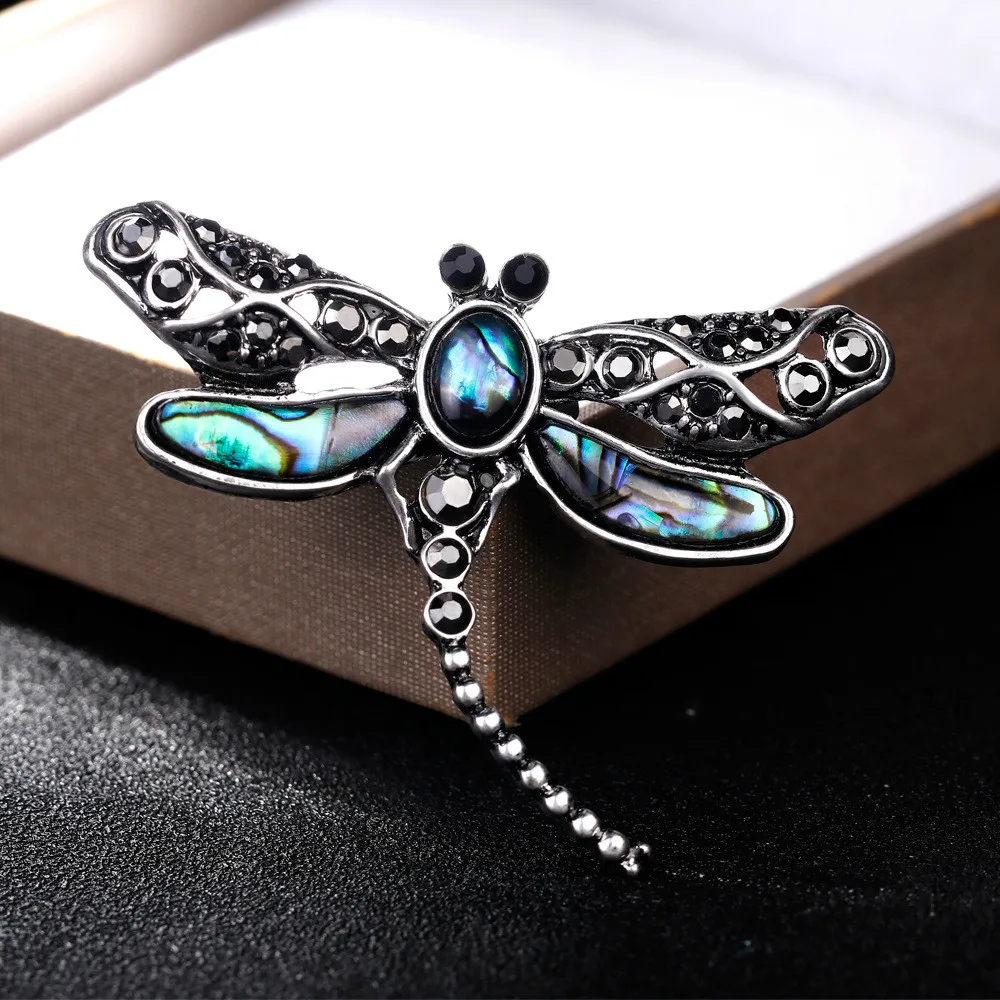 olowu Antique Animal Brooch Crystal Jewelry Broach Women Accessories Raw Color Shell Pins And Brooches Gifts Dragonfly | Украшения и