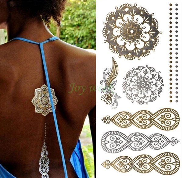 

27 designs Waterproof Temporary tattoo Sticker mandala metallic gold golden tatto stickers flash tatoo fake tattoos for women