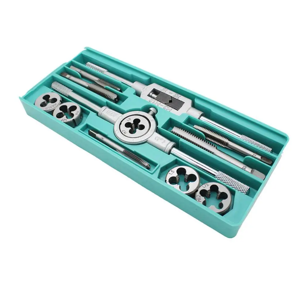 

1Set Hand Taps Metric Handle Tap and Die Set M3-M12 Adjustable Wrench Screw Thread Plugs Straight Taper Drill Repair Kits