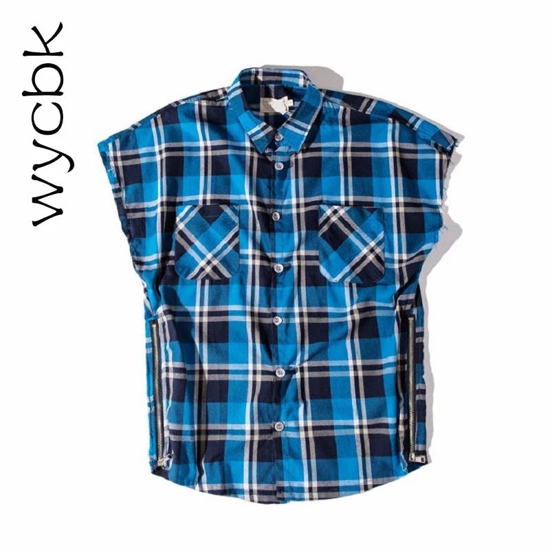Мужская Фланелевая рубашка с боковой молнией без рукавов Лето 2017 хип-хоп рубашки