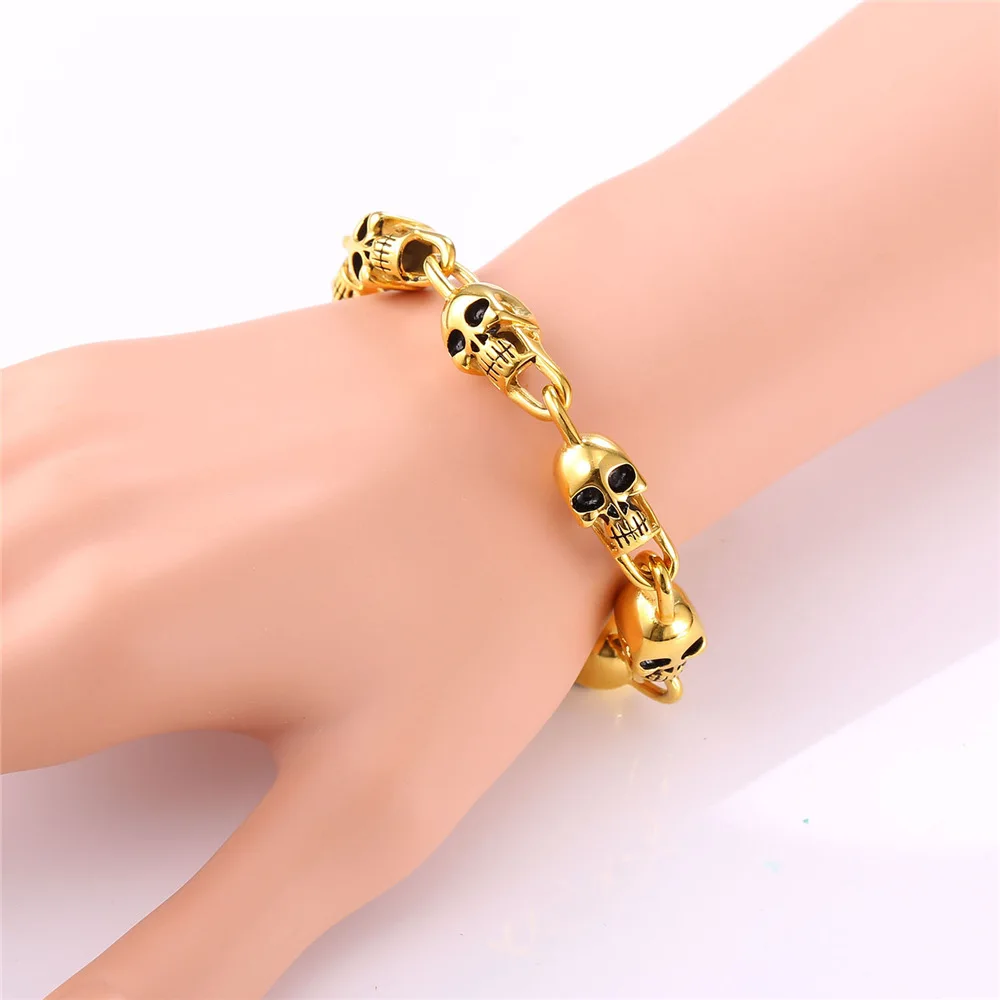 Мужская Скелет Серебряный браслет цепочка с черепом в стиле &quotхип хоп&quot Стиль