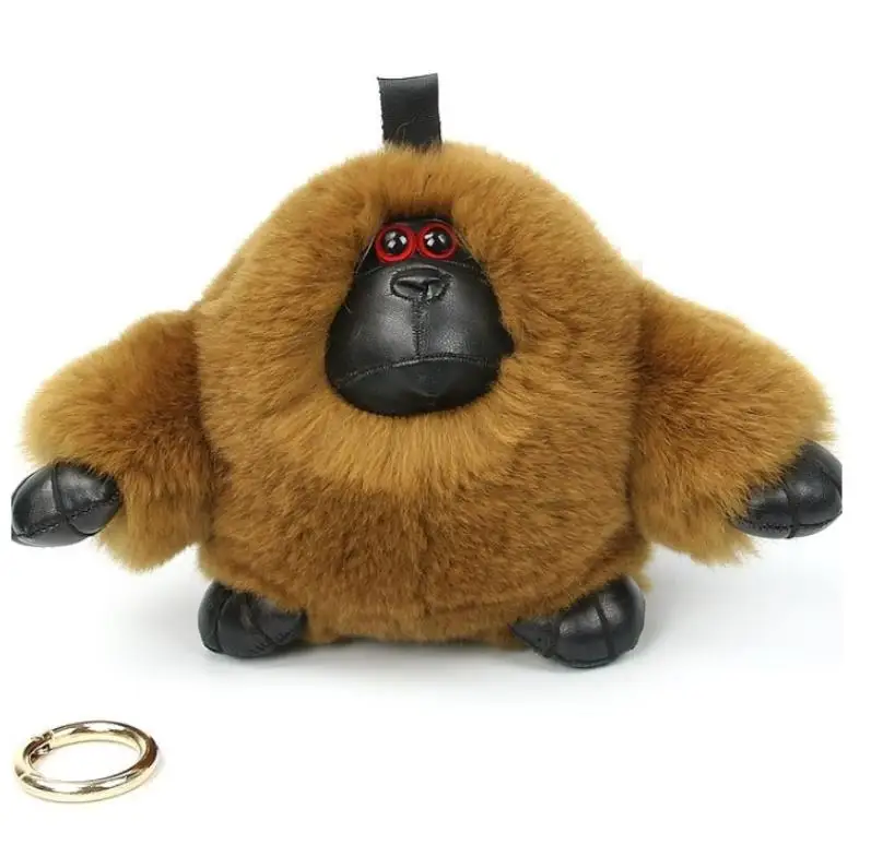 Luxury Christmas Gift Real Rabbit Fur Keychain animal Cartoon orangutan bag charm gift key rings valentines day for boyfriend | Украшения и