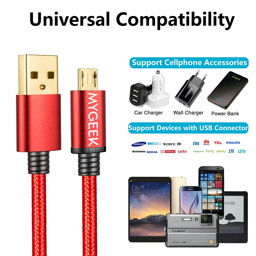 Mygeek обновление Нейлон Micro USB кабель для samsung htc huawei Xiaomi 2 м провод быстрой зарядки