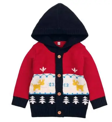 82W311 Red Новые свитера для маленьких мальчиков и девочек; пальто; детская одежда; осенне-зимняя куртка; Рождественский вязаный кардиган для малышей; джемпер с капюшоном и длинными рукавами - Цвет: 82W311 Red