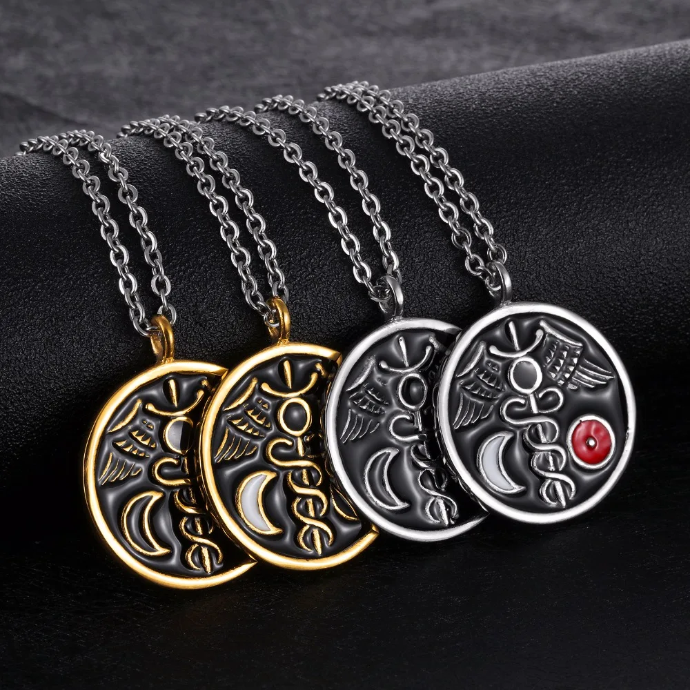 Нео готический большой размер круг луна кулон для мужчин ожерелье из нержавеющей