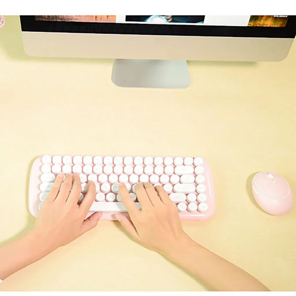 Беспроводная клавиатура и мышь 2 4G мультимедийный мини круглый панк беспроводной