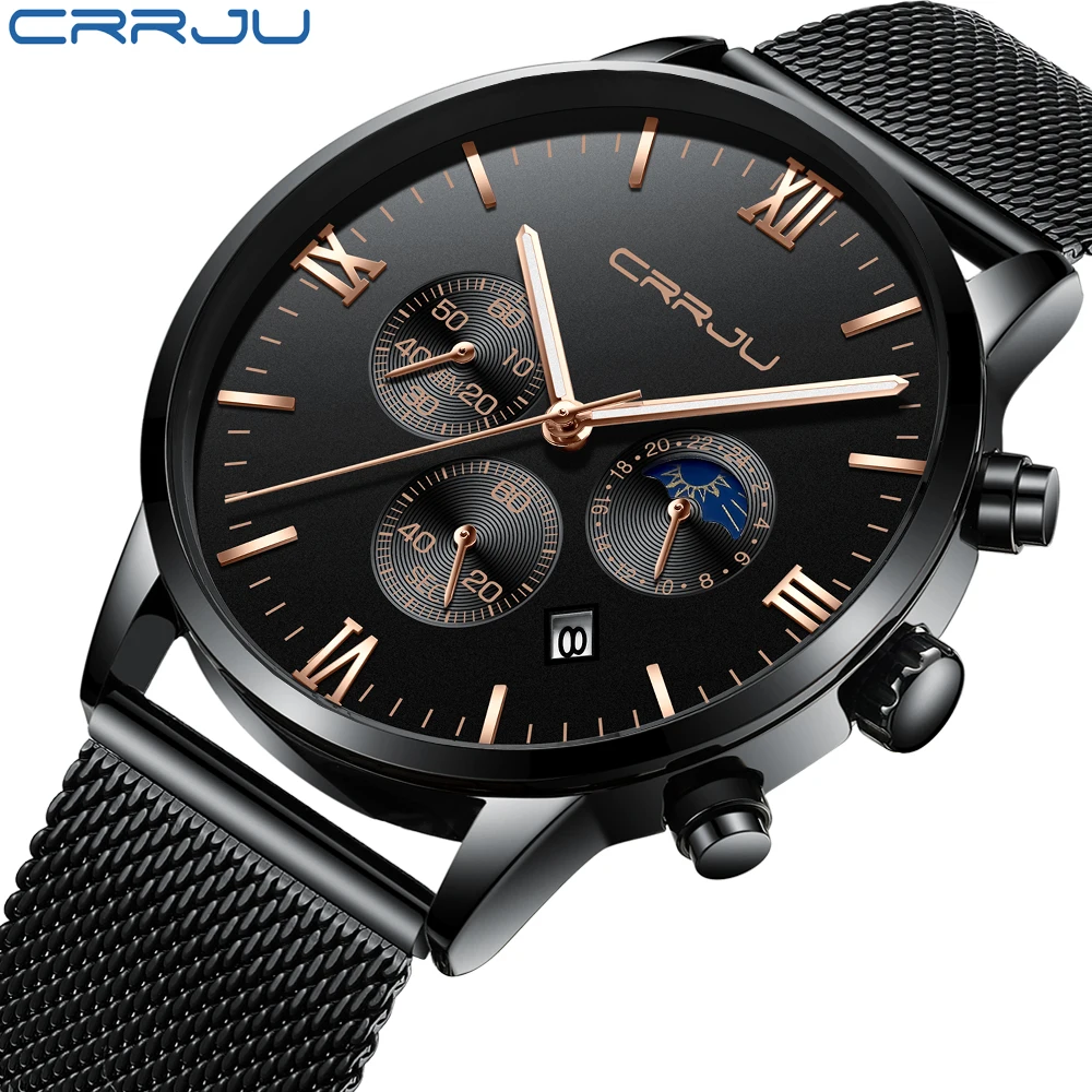

CRRJU Top Brand luxury Men's Business Waterproof Timing Luminous Calendar Analog Quartz Wrist Watches Clock Relogio Masculino
