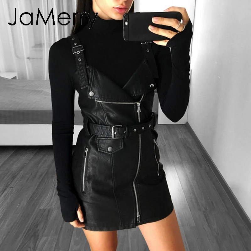 Женское мини платье на молнии JaMerry повседневное белое из искусственной кожи в