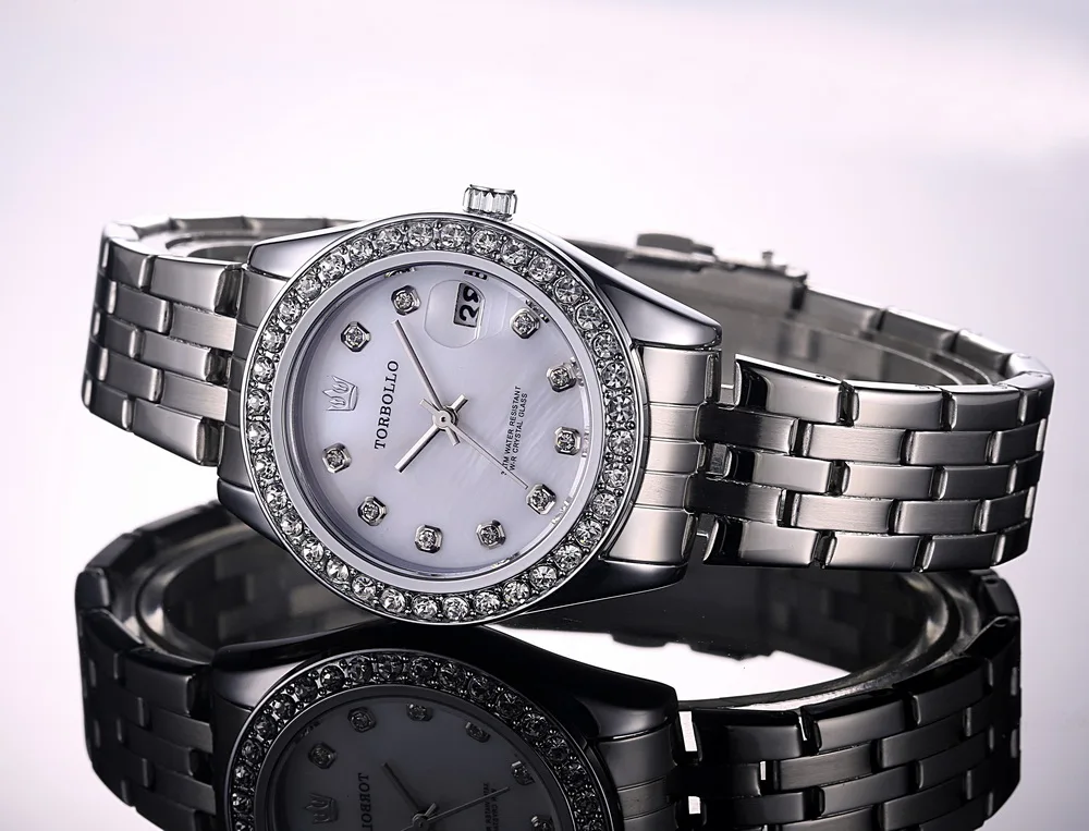 2017 Высокое качество модные женские часы кристалл белый керамический циферблат