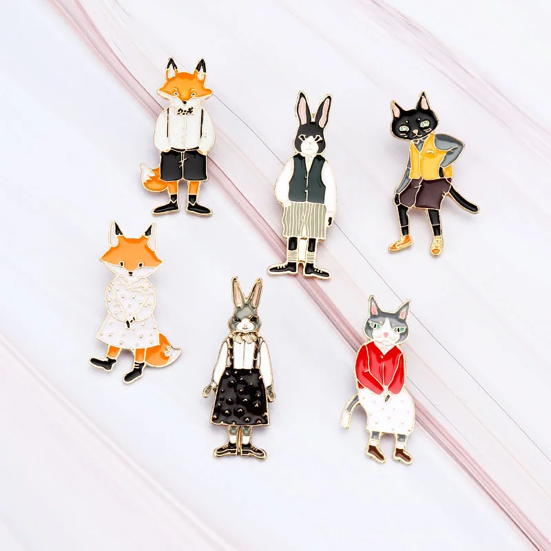 6 шт./компл. булавка в виде животного комплект с кроликом/лисой/котом