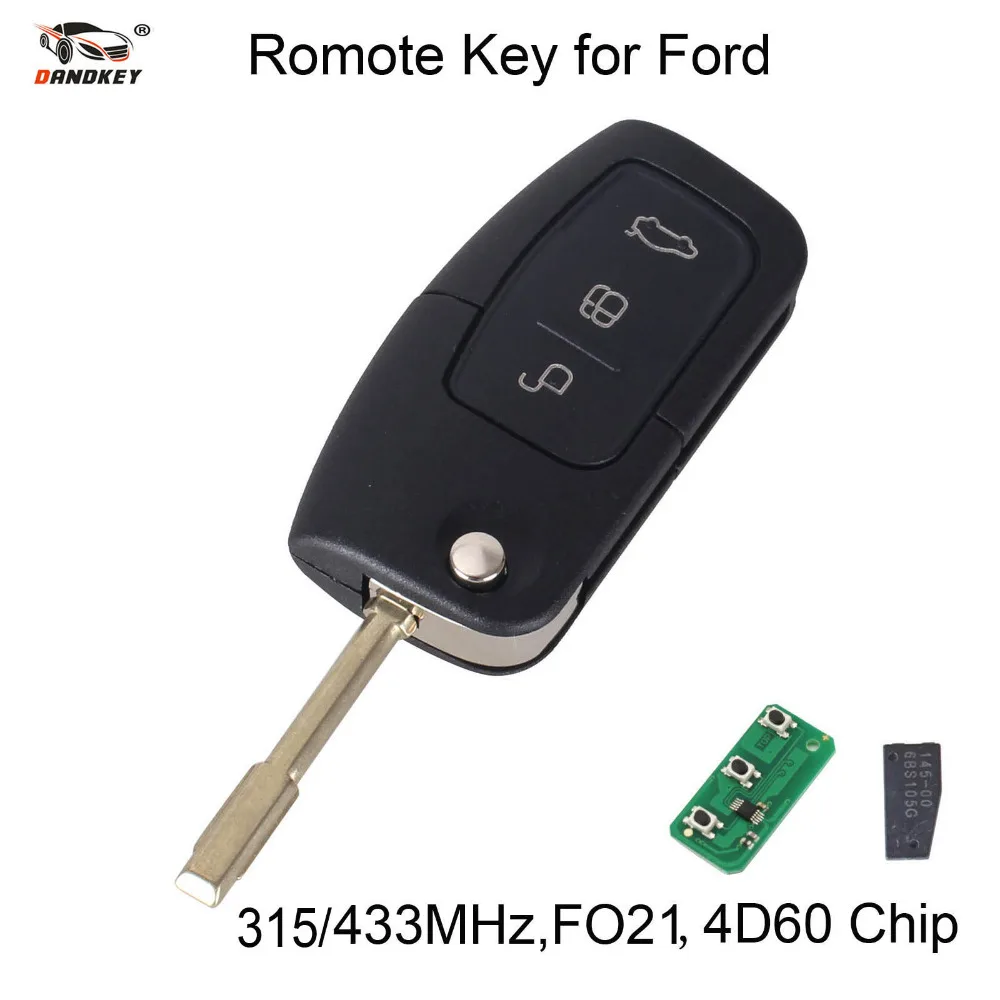 Dandkey 433/315 МГц 3 Пуговицы Флип брелок транспондер 4D ID60 чип для Ford Focus Mondeo trinsit|chip 4d|chip